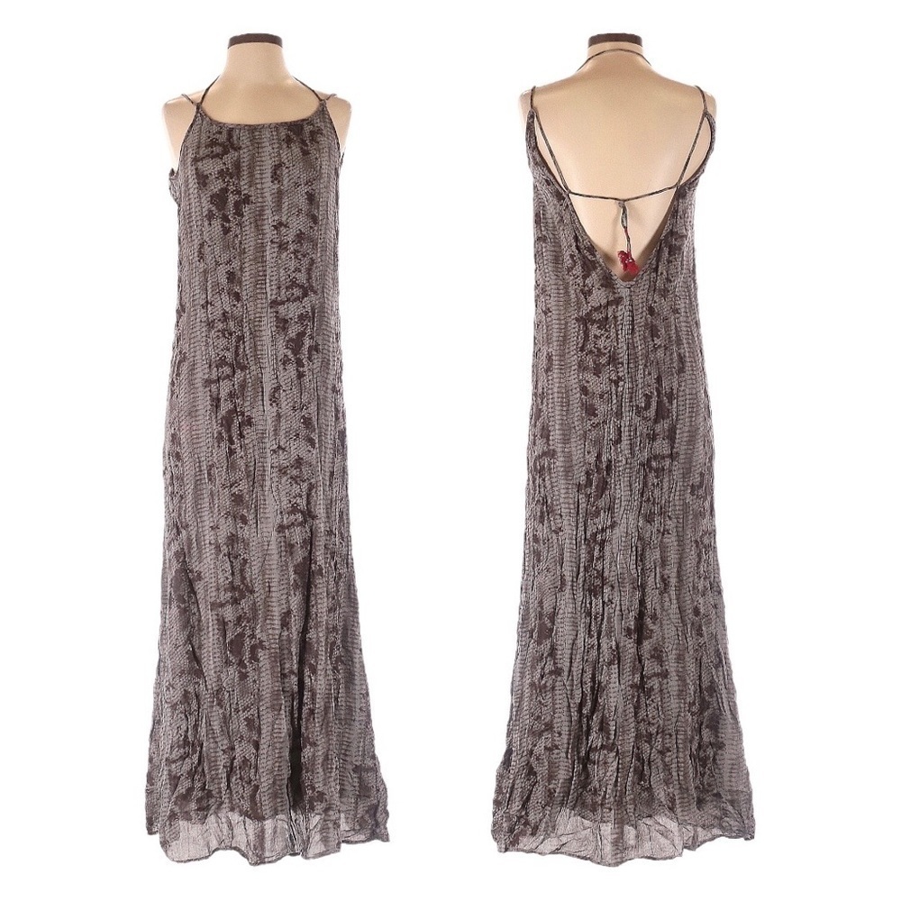 Swildens Snake Print Brown Boho Maxi Dress Tassel Tie Strappy Open Back Size 1 S